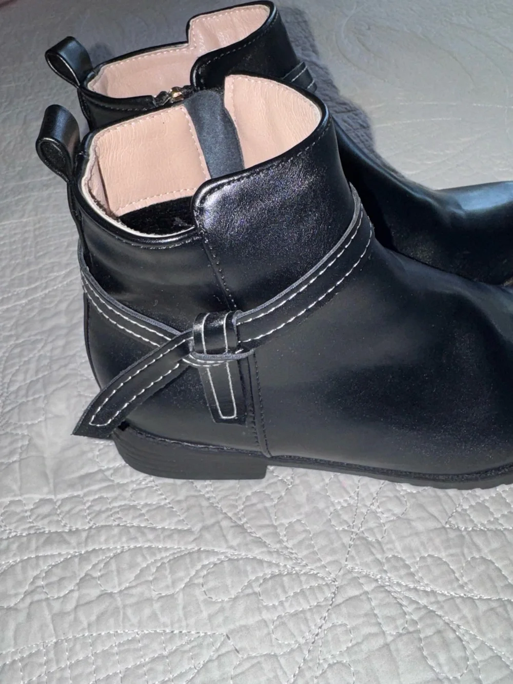 Kids  Black Ankle Boots - Sleek Zip & Strap Design